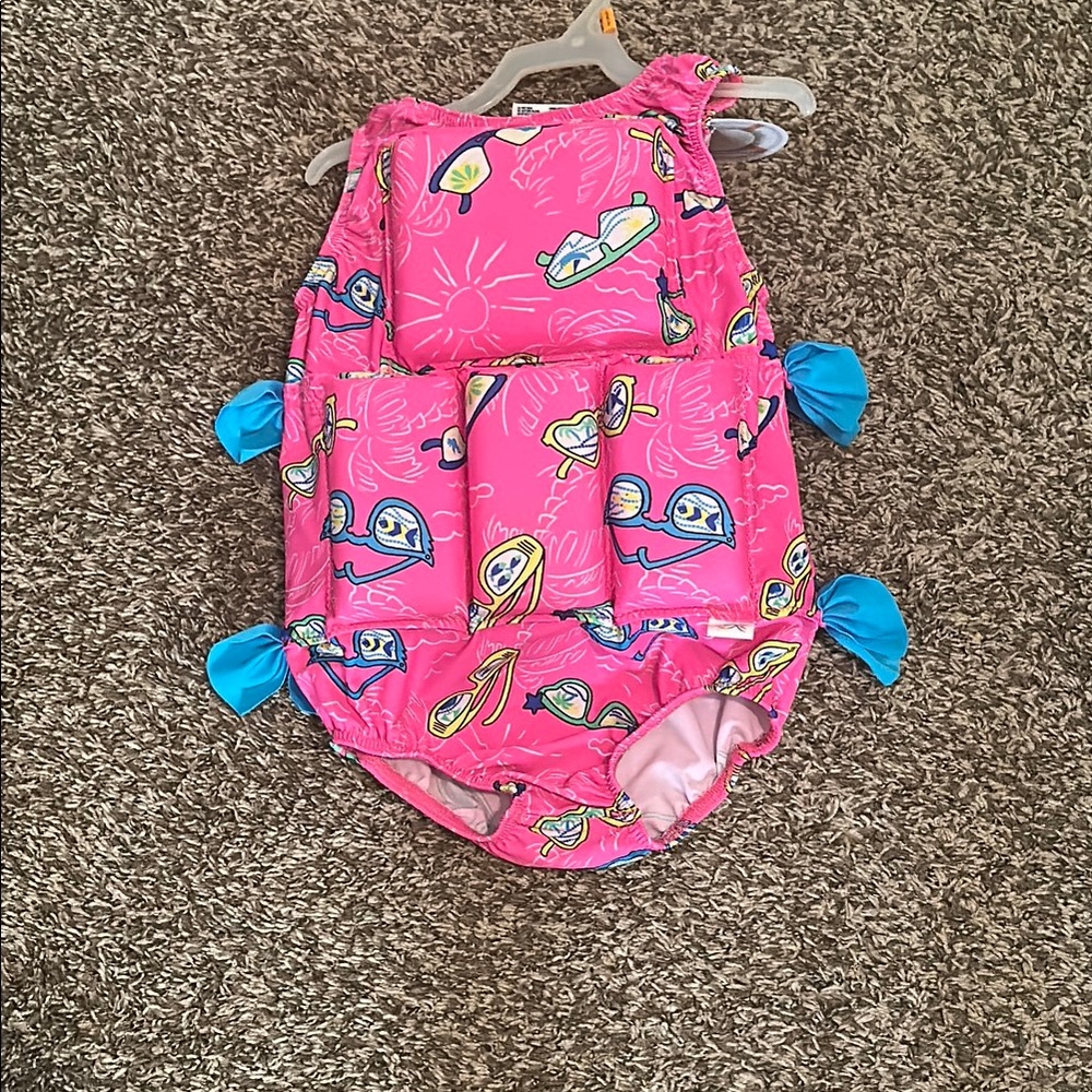 Kids Pink Swim Vest with Blue Accents